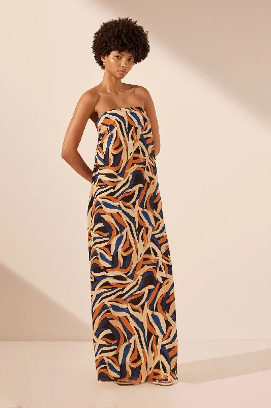 PALMA SILK STRAPLESS COLUMN MAXI DRESS