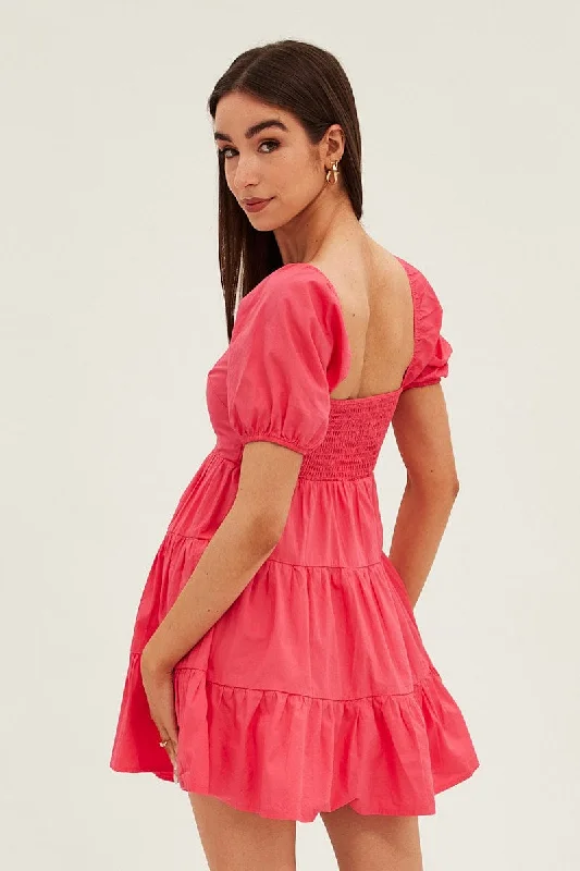 Pink Fit And Flare Dress Mini Sweetheart Poplin