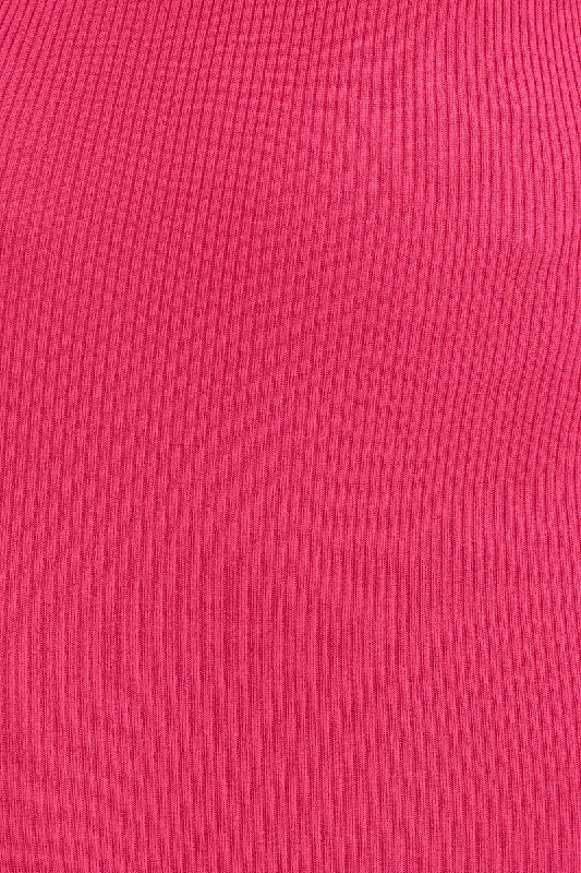 Pink Knit Dress Midi Halter Neck Binding Detail