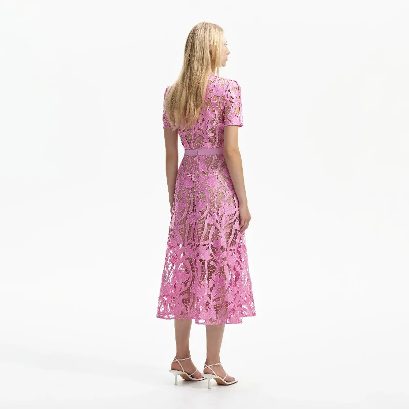 PINK LACE MIDI DRESS