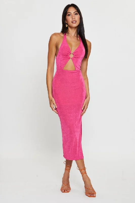 Pink Midi Dress Slinky Jersey