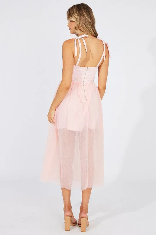 Pink Midi Dress Tulle Corset Detail Occasion Dress