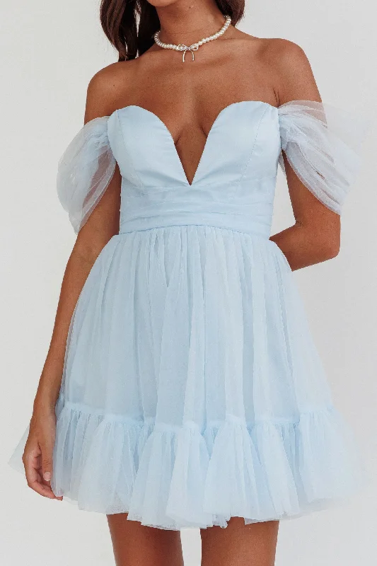 Pixi Off-Shoulder Lace-Up Back Dress Baby Blue