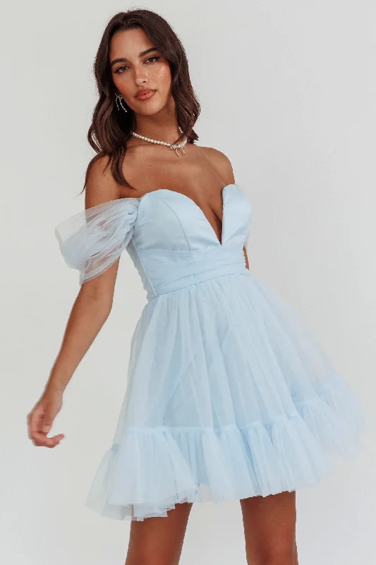 Pixi Off-Shoulder Lace-Up Back Dress Baby Blue