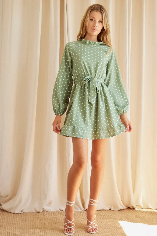 Polka Dot Mini Dress Long Sleeve