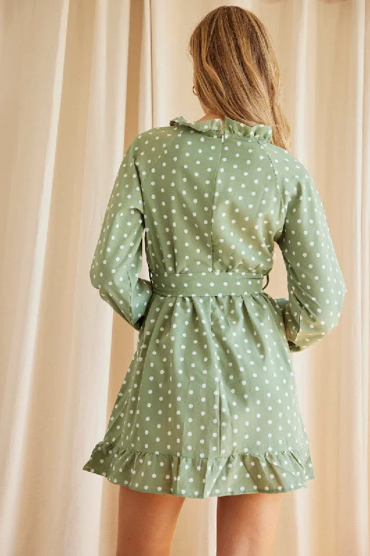 Polka Dot Mini Dress Long Sleeve