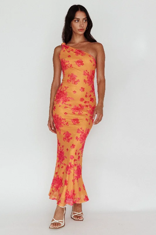 Portland One-Shoulder Jersey Maxi Dress Floral Orange