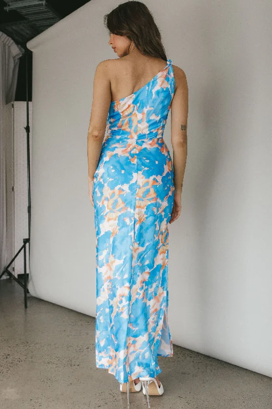 Portland One-Shoulder Maxi Dress Floral Blue