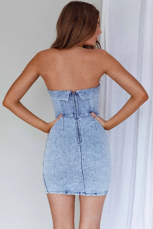 Press Play Strapless Mini Dress Denim Blue