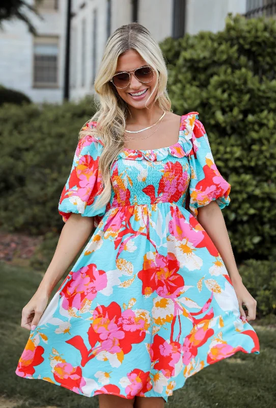 FINAL SALE - Prettiest Approach Aqua Floral Mini Dress