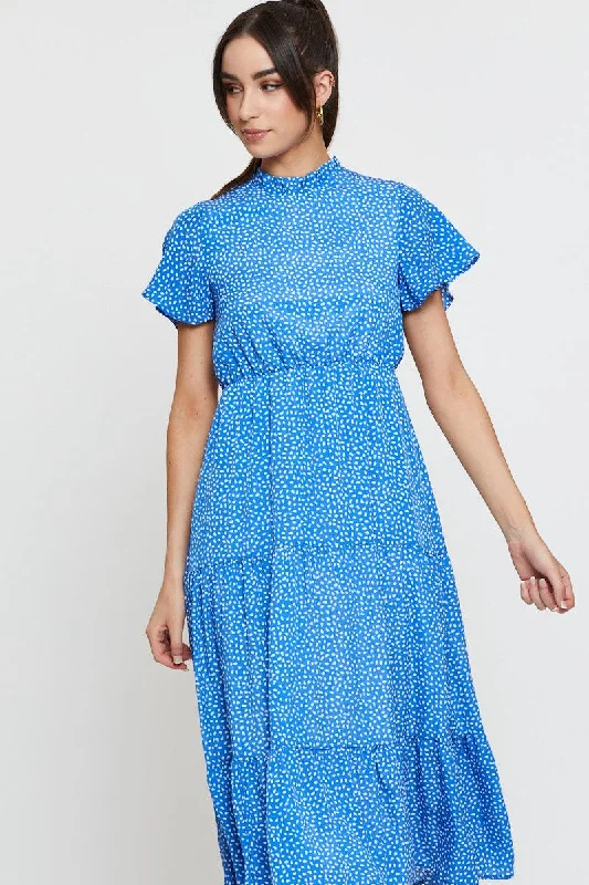 Print Midi Dress Short Sleeve