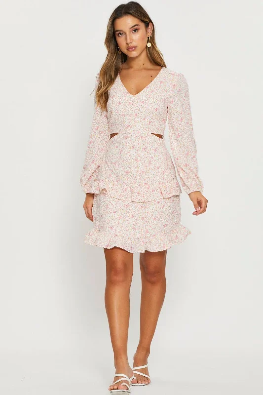 Print Mini Dress Long Sleeve