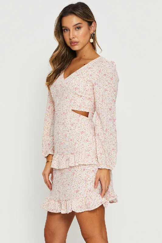 Print Mini Dress Long Sleeve