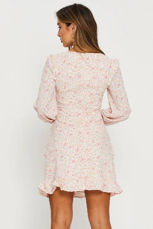 Print Mini Dress Long Sleeve