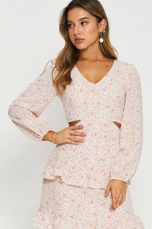 Print Mini Dress Long Sleeve