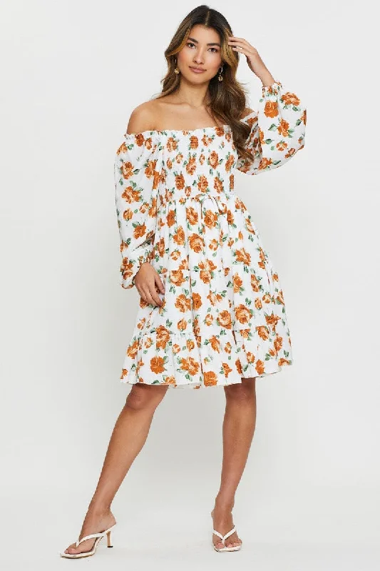 Print Mini Dress Off Shoulder