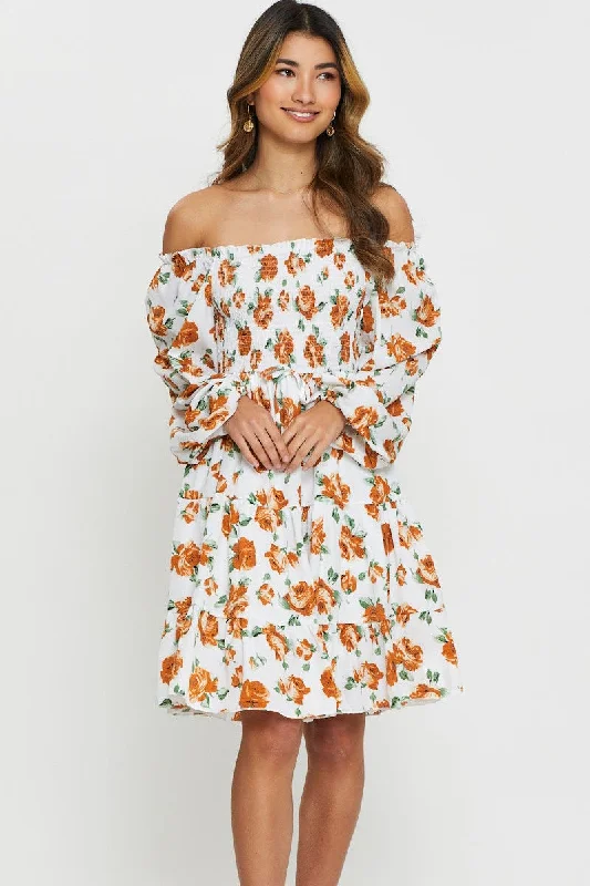 Print Mini Dress Off Shoulder