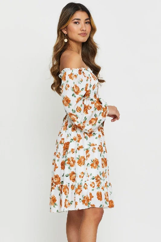 Print Mini Dress Off Shoulder