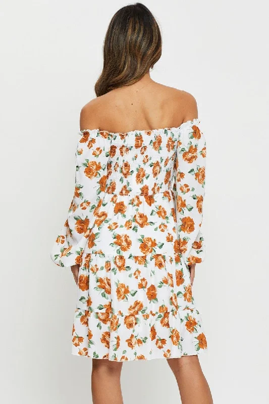 Print Mini Dress Off Shoulder