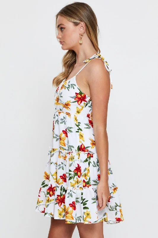 Print Mini Dress Sleeveless Sweetheart Neckline