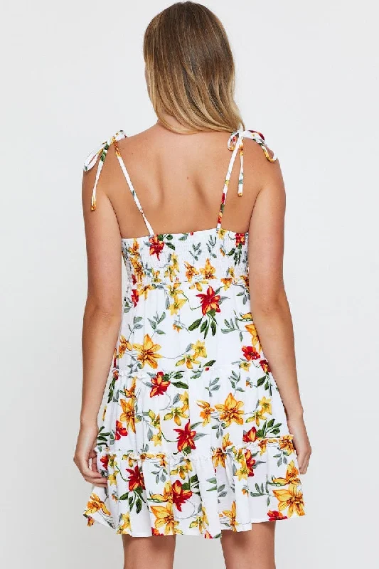 Print Mini Dress Sleeveless Sweetheart Neckline