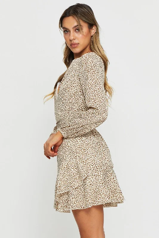 Print Wrap Dress Long Sleeve Mini