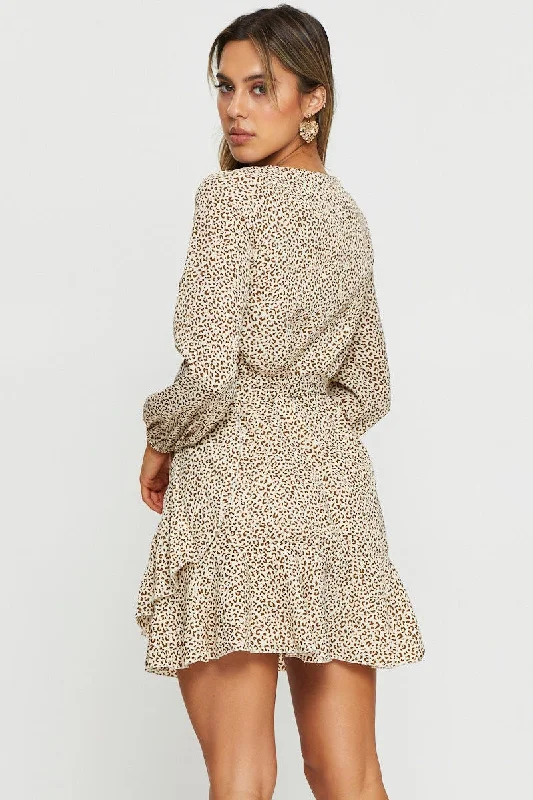 Print Wrap Dress Long Sleeve Mini