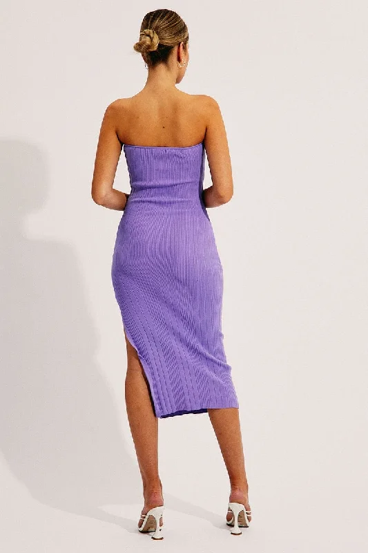 Purple Bandeau Knit Midi Dress