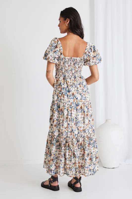 Raven Vintage Floral Puff Sleeve Tiered Maxi Dress