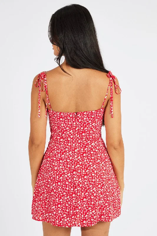 Red Floral Mini Dress Sleeveless