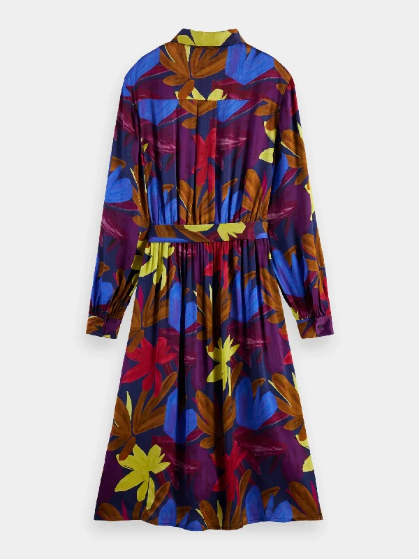 Relaxed-fit printed midi jacquard shirt dress