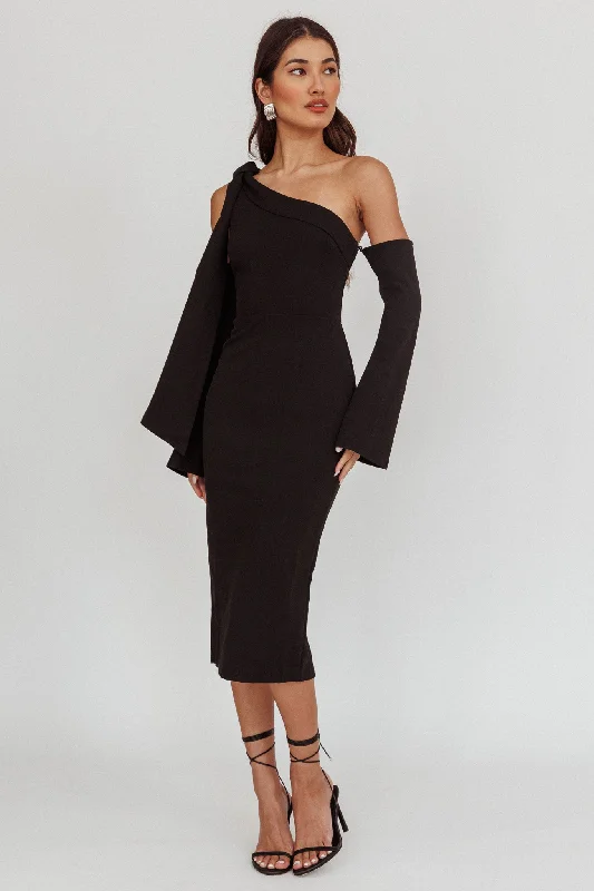 Rigel One-Shoulder Midi Dress Black