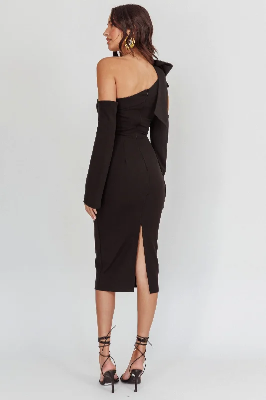 Rigel One-Shoulder Midi Dress Black