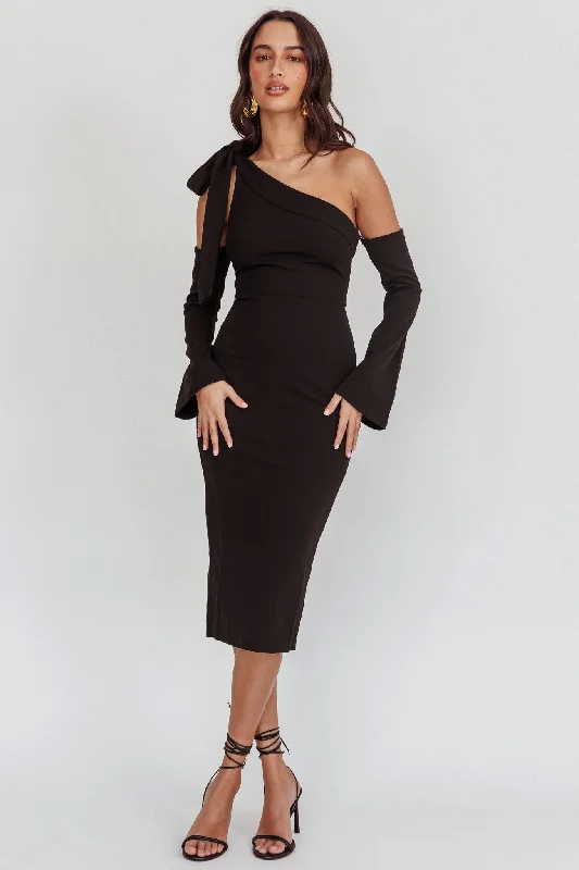 Rigel One-Shoulder Midi Dress Black