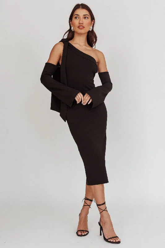 Rigel One-Shoulder Midi Dress Black