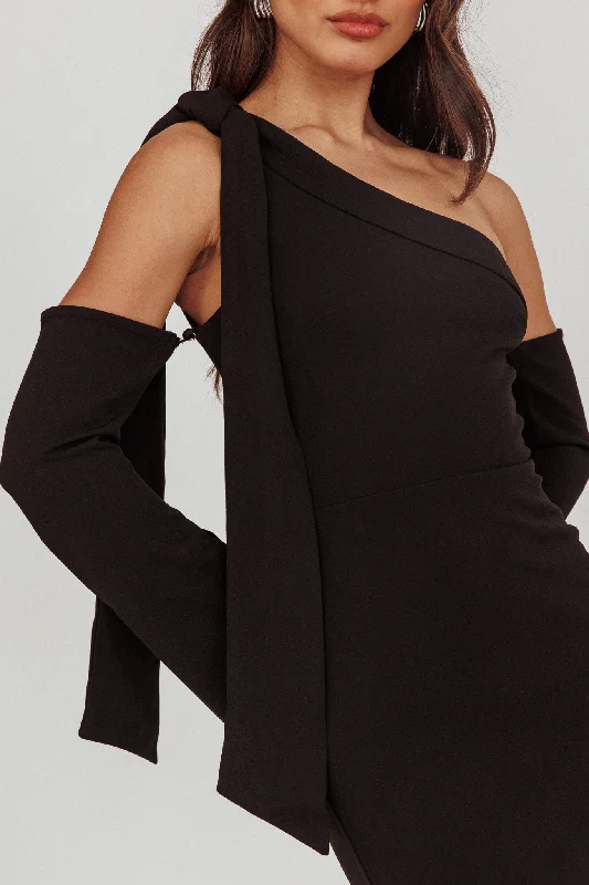 Rigel One-Shoulder Midi Dress Black