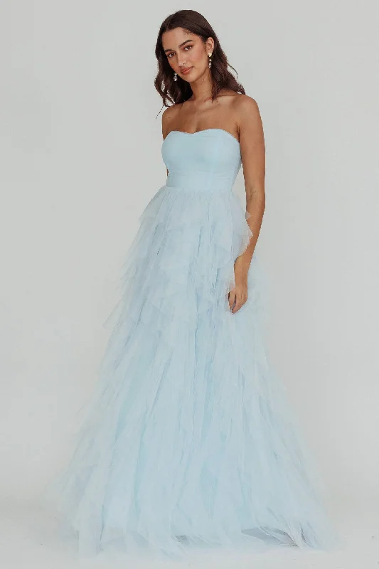 Rori Tulle Cascade Maxi Dress Blue