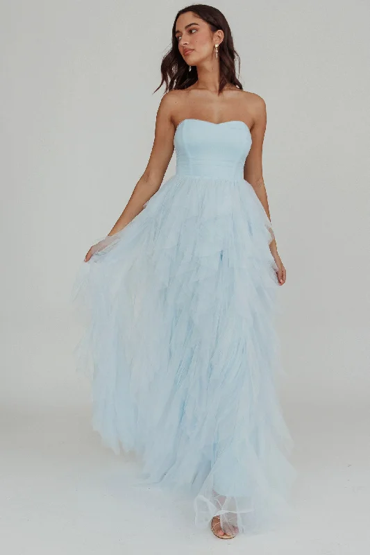 Rori Tulle Cascade Maxi Dress Blue