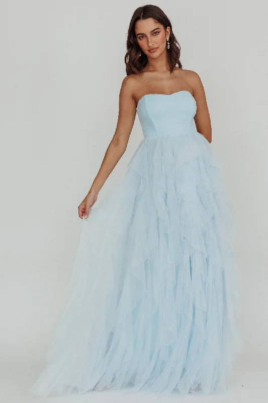 Rori Tulle Cascade Maxi Dress Blue