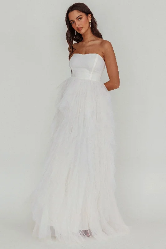 Rori Tulle Cascade Maxi Dress White