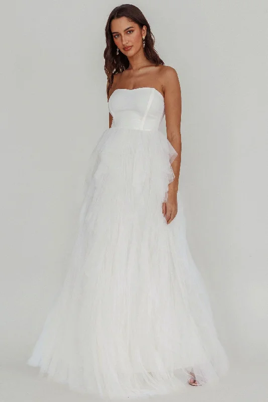 Rori Tulle Cascade Maxi Dress White