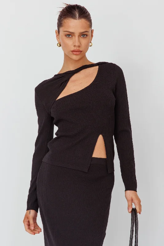 Rossana Twist Neck Keyhole Top Black