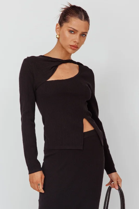 Rossana Twist Neck Keyhole Top Black