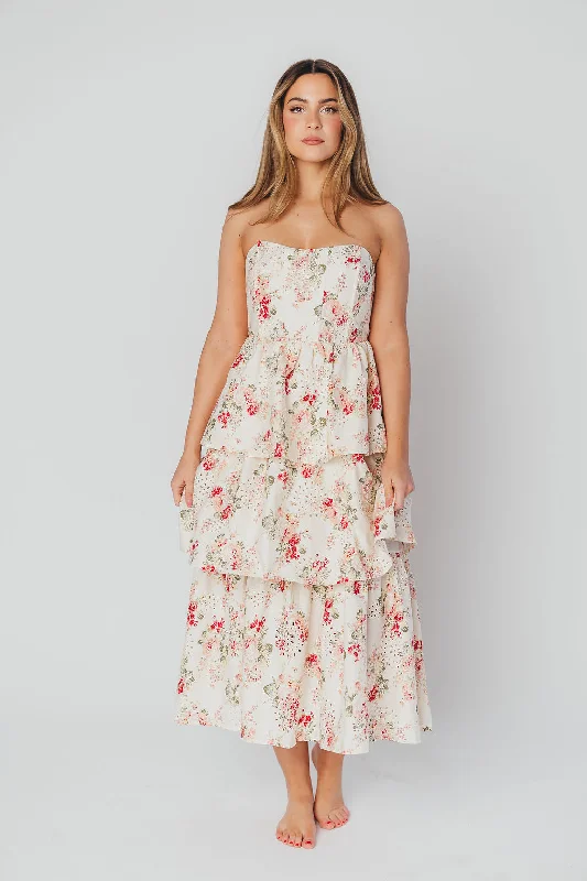 Britney Eyelet Midi Dress in Natural Floral