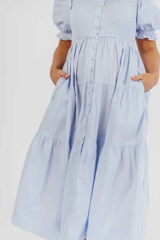 Lane Combination Midi Dress in Blue - Bump & Nursing Friendly