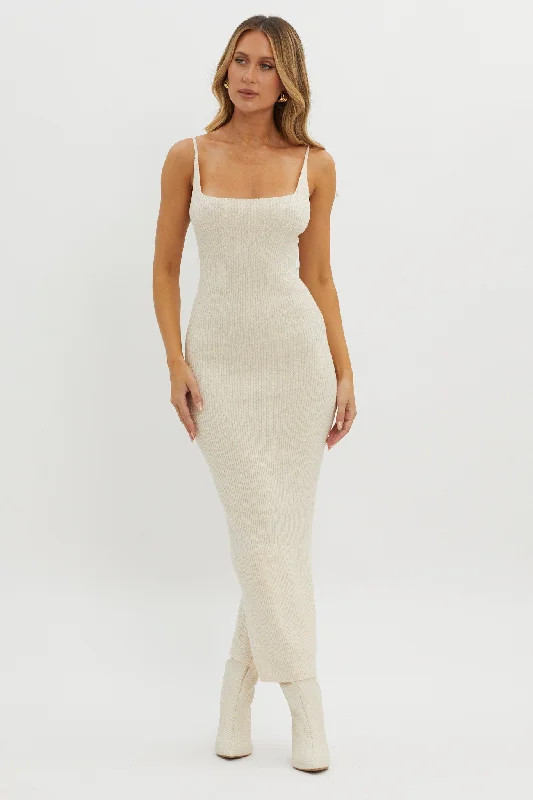 Sai Ribbed Knit Midi Dress Ivory