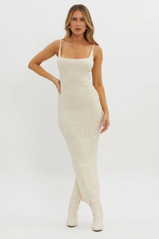 Sai Ribbed Knit Midi Dress Ivory