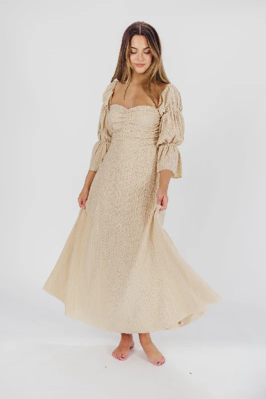 Corrine Tiered Sleeve Maxi Dress with Pockets in Beige - Bump Friendly