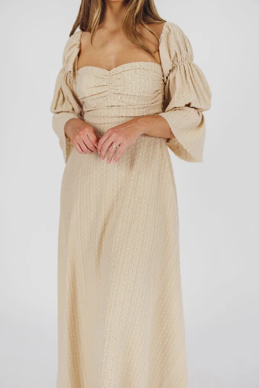 Corrine Tiered Sleeve Maxi Dress with Pockets in Beige - Bump Friendly