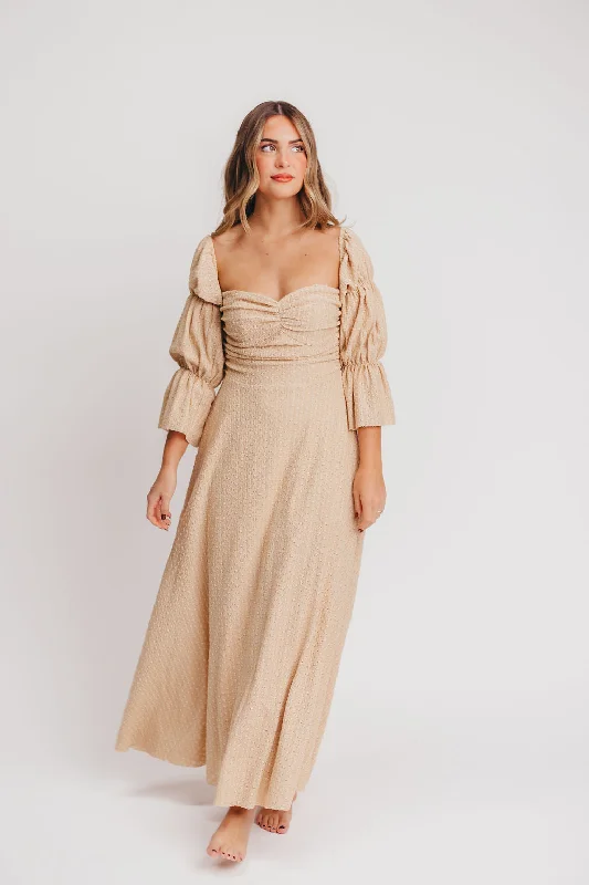 Corrine Tiered Sleeve Maxi Dress with Pockets in Beige - Bump Friendly